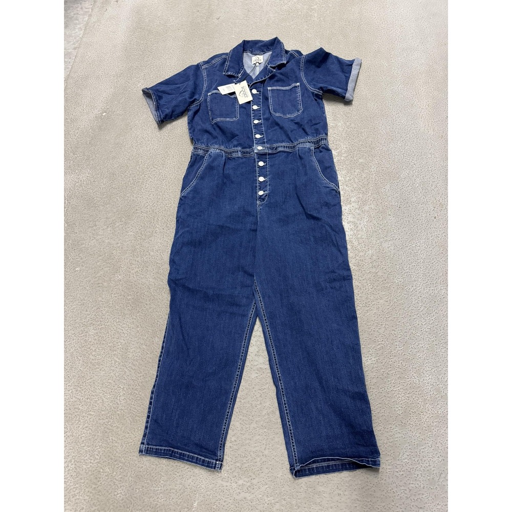 Jordache Vintage Jumpsuit Womens XXL Blue Denim‎ Cameron Coverall Short Sleeve